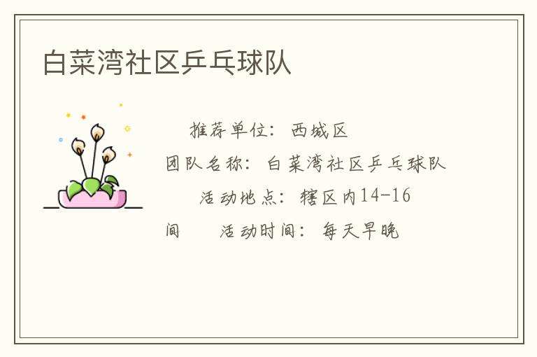 白菜灣社區(qū)乒乓球隊