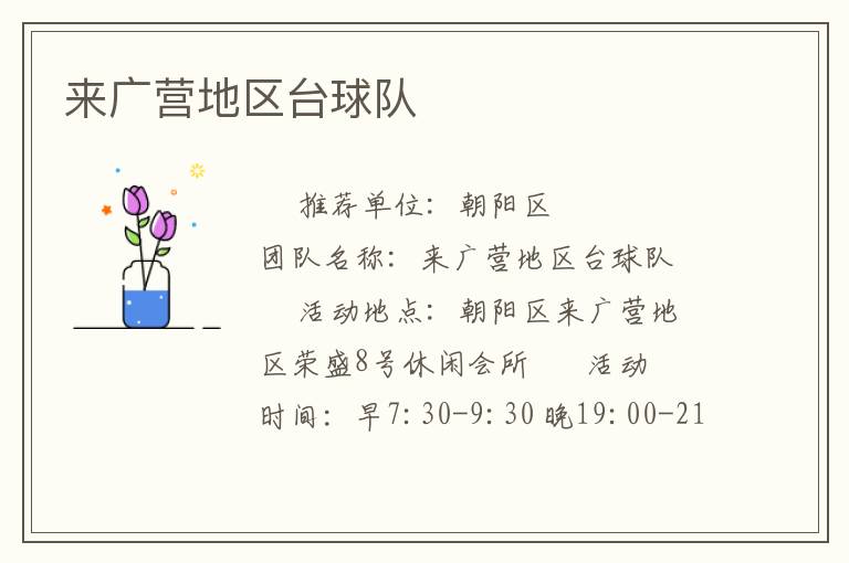 來廣營地區(qū)臺球隊(duì)
