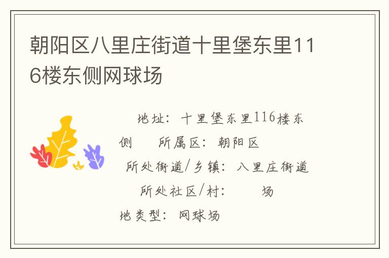 朝陽(yáng)區(qū)八里莊街道十里堡東里116樓東側(cè)網(wǎng)球場(chǎng)