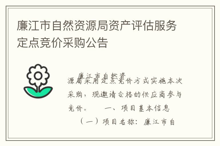 廉江市自然資源局資產(chǎn)評(píng)估服務(wù)定點(diǎn)競價(jià)采購公告