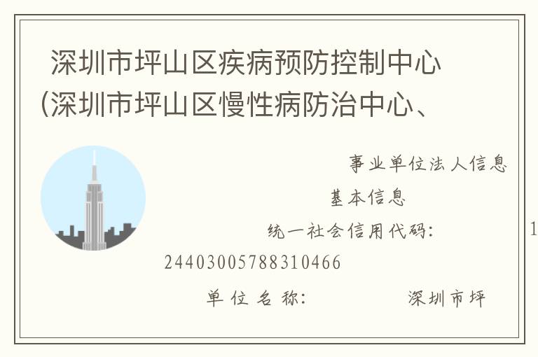  深圳市坪山區(qū)疾病預(yù)防控制中心(深圳市坪山區(qū)慢性病防治中心、深圳市坪山區(qū)健康教育研究所、深圳市坪山區(qū)精神衛(wèi)生中心、深圳市坪山區(qū)職業(yè)病防治所)